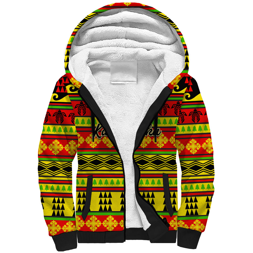 Custom Hawaii Christmas Sherpa Hoodie Hawaiian Quilt Pattern Reggae Version LT01 Unisex Art - Polynesian Pride