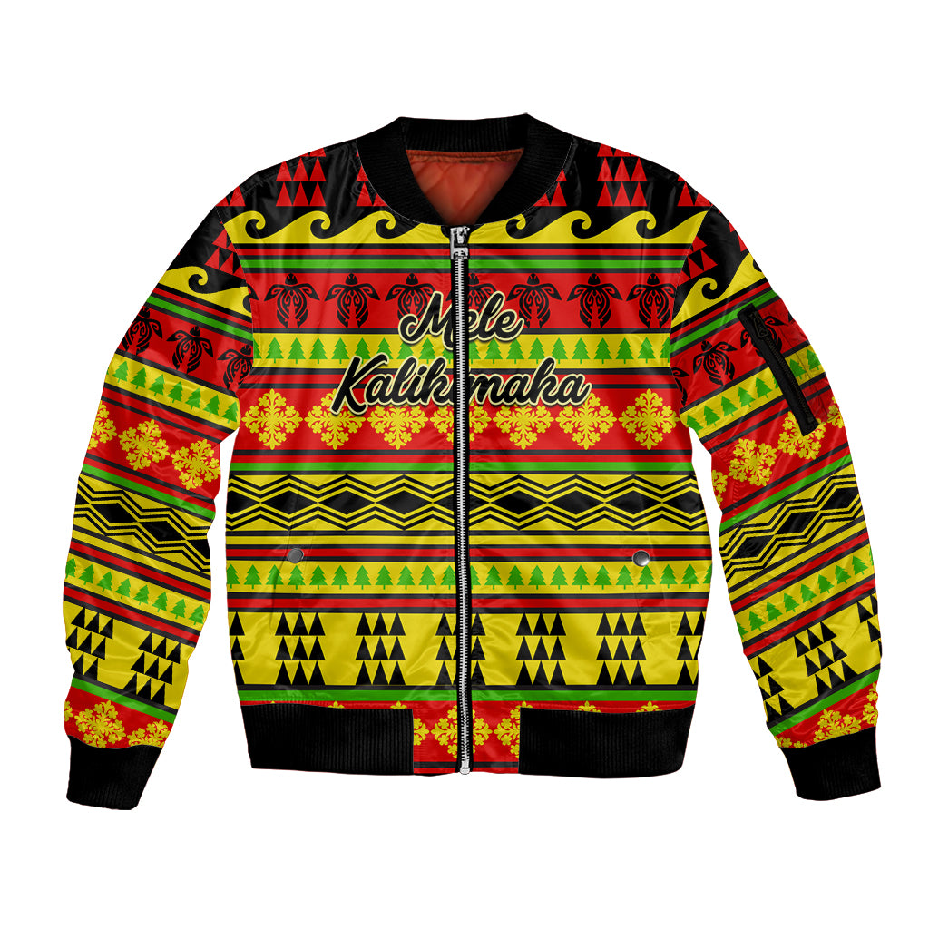 Custom Hawaii Christmas Sleeve Zip Bomber Jacket Hawaiian Quilt Pattern Reggae Version LT01 Unisex Art - Polynesian Pride