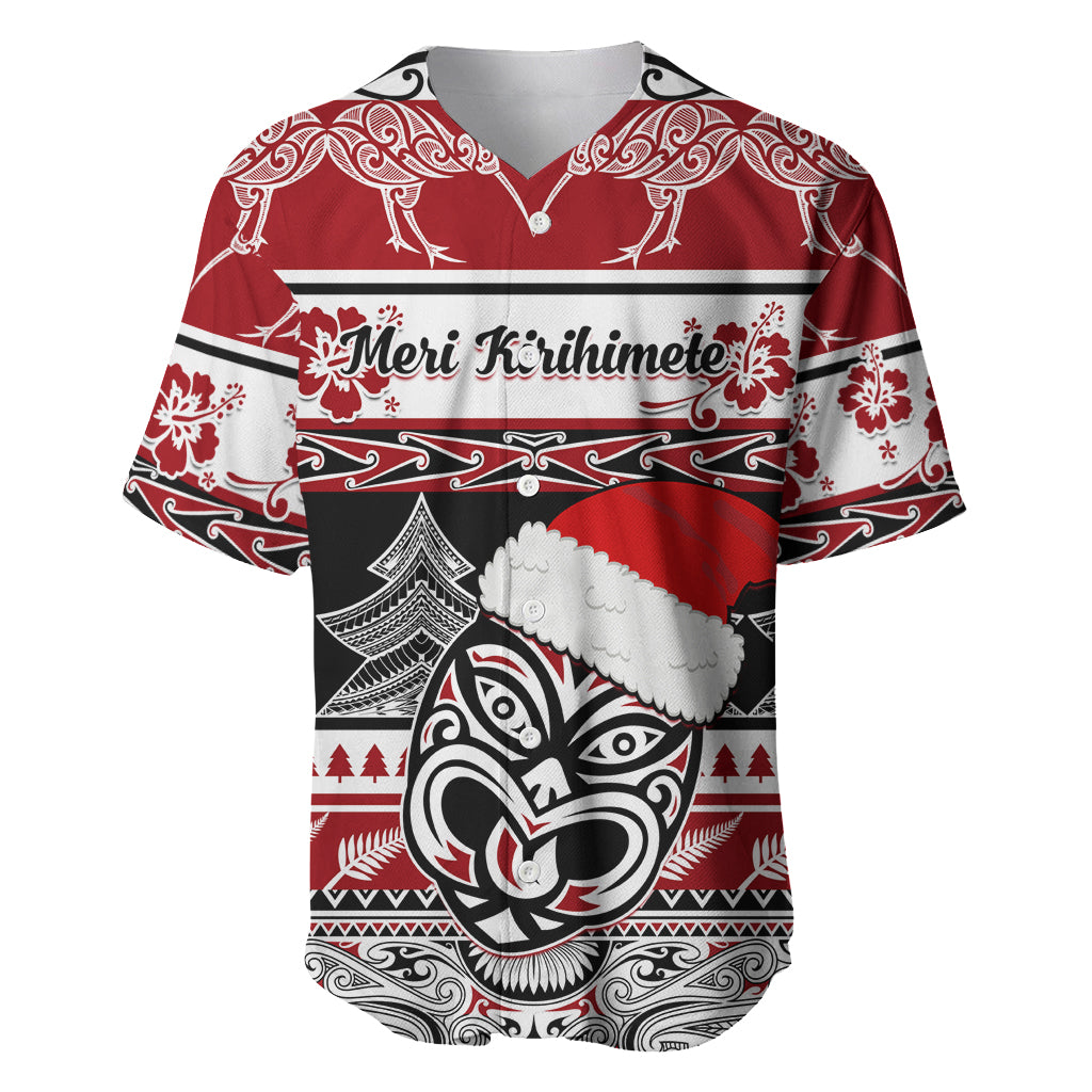 Custom New Zealand Christmas Baseball Jersey Maori Meri Kirihimete Moko LT01 Red - Polynesian Pride