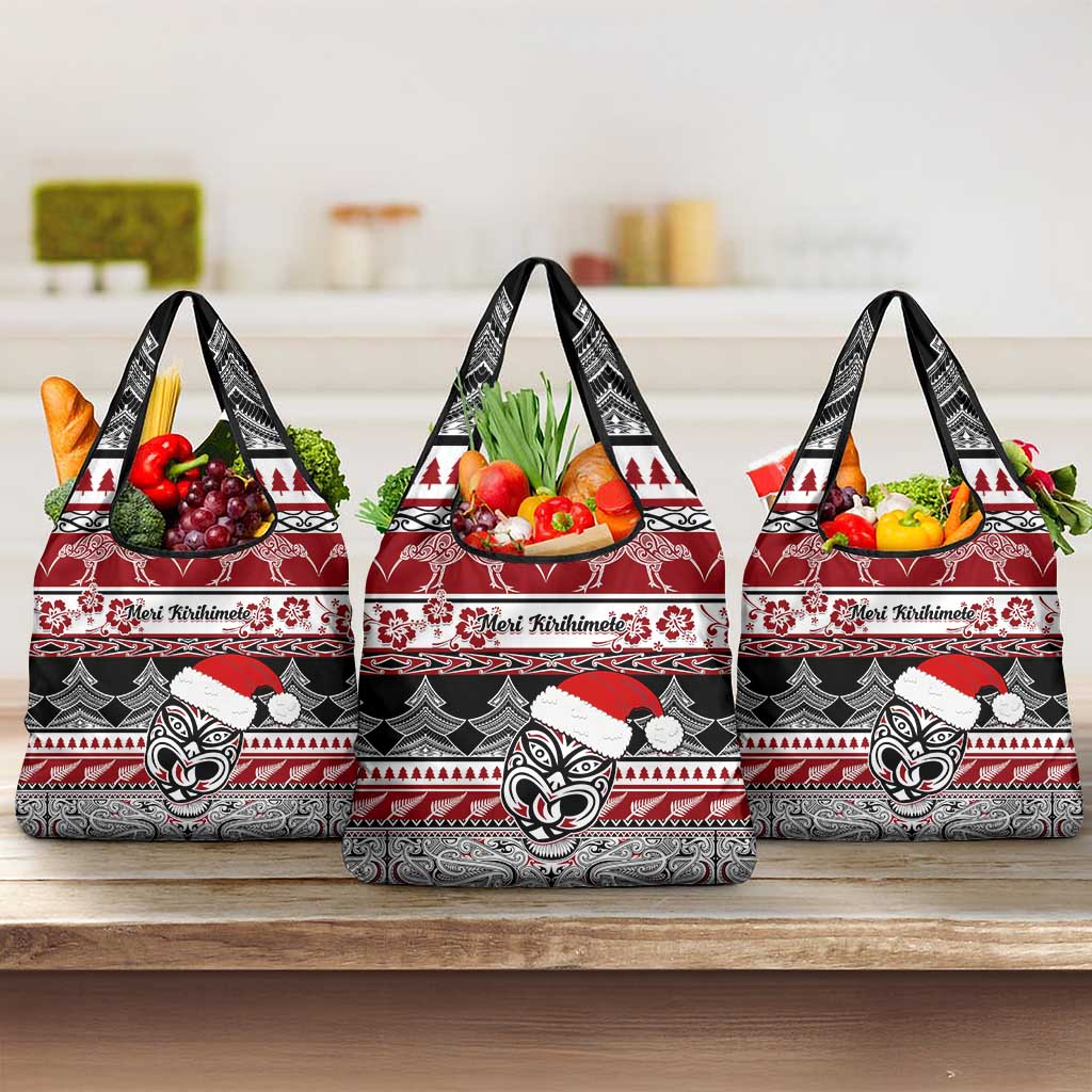 Custom New Zealand Christmas Grocery Bag Maori Meri Kirihimete Moko