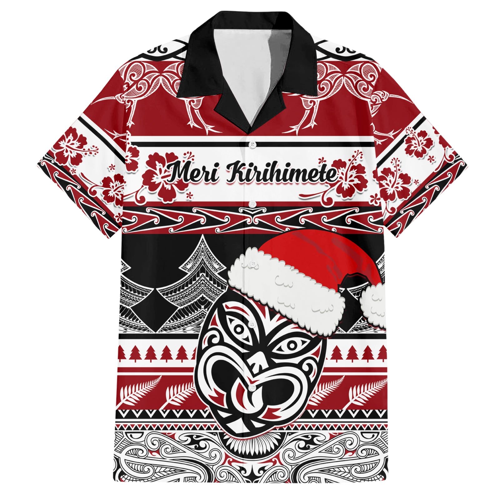 Custom New Zealand Christmas Hawaiian Shirt Maori Meri Kirihimete Moko LT01 Red - Polynesian Pride