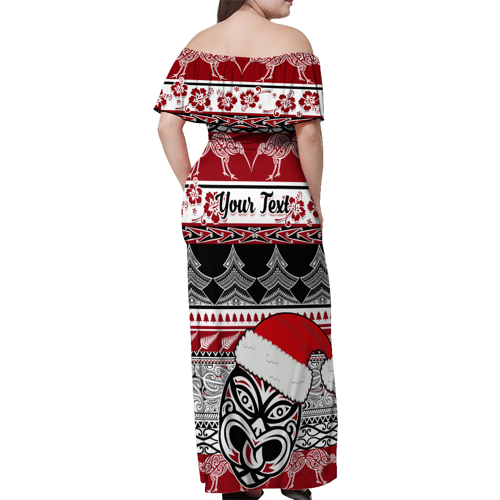 Custom New Zealand Christmas Off Shoulder Maxi Dress Maori Meri Kirihimete Moko LT01 - Polynesian Pride