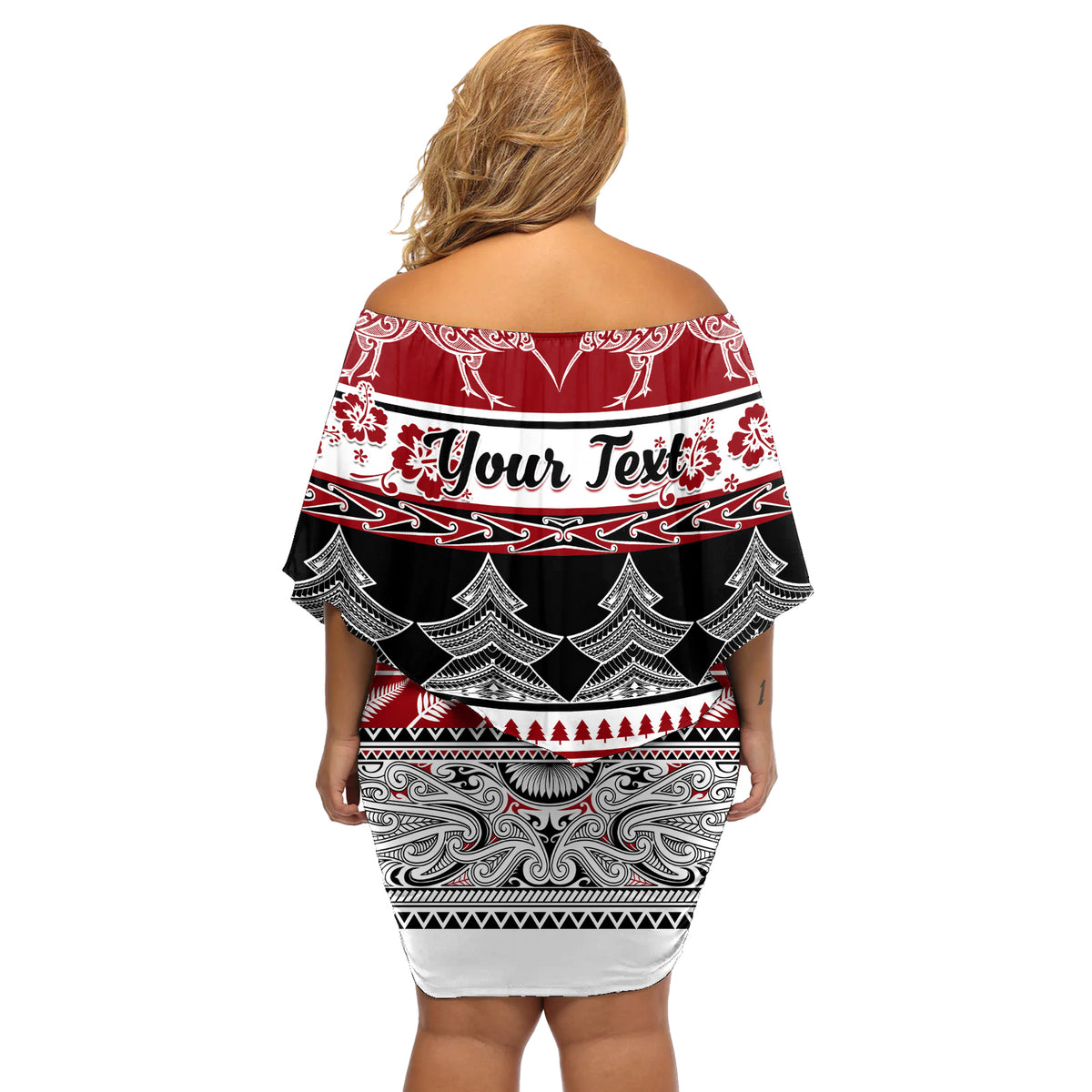 Custom New Zealand Christmas Off Shoulder Short Dress Maori Meri Kirihimete Moko LT01 - Polynesian Pride