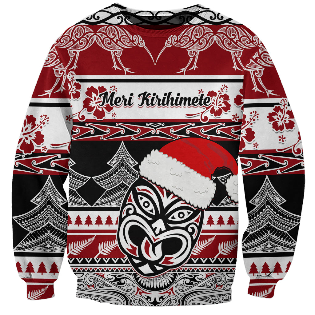 Custom New Zealand Christmas Sweatshirt Maori Meri Kirihimete Moko LT01 Unisex Red - Polynesian Pride