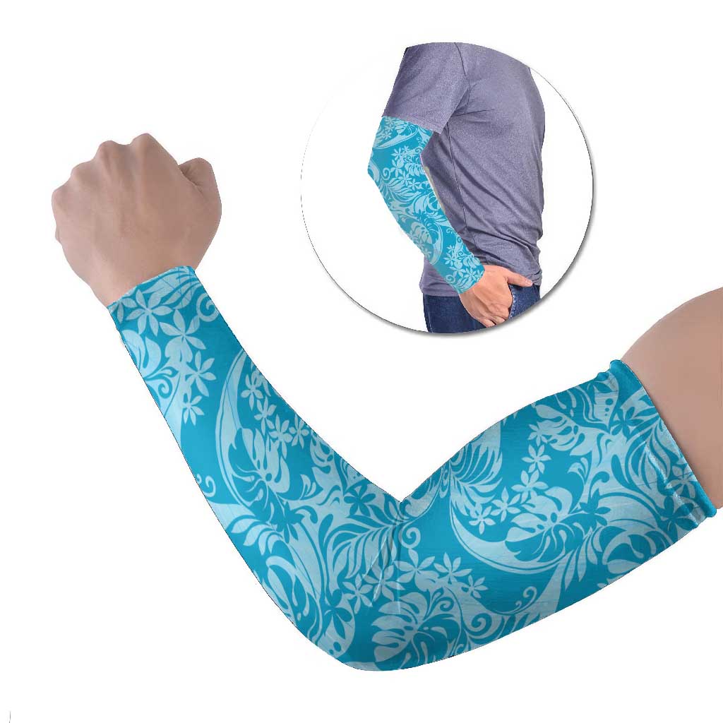 Tahiti Ninamu Tiare Floral Arm Sleeves Monstera Palm Tropical Leaves LT01 Set of 2 Blue - Polynesian Pride