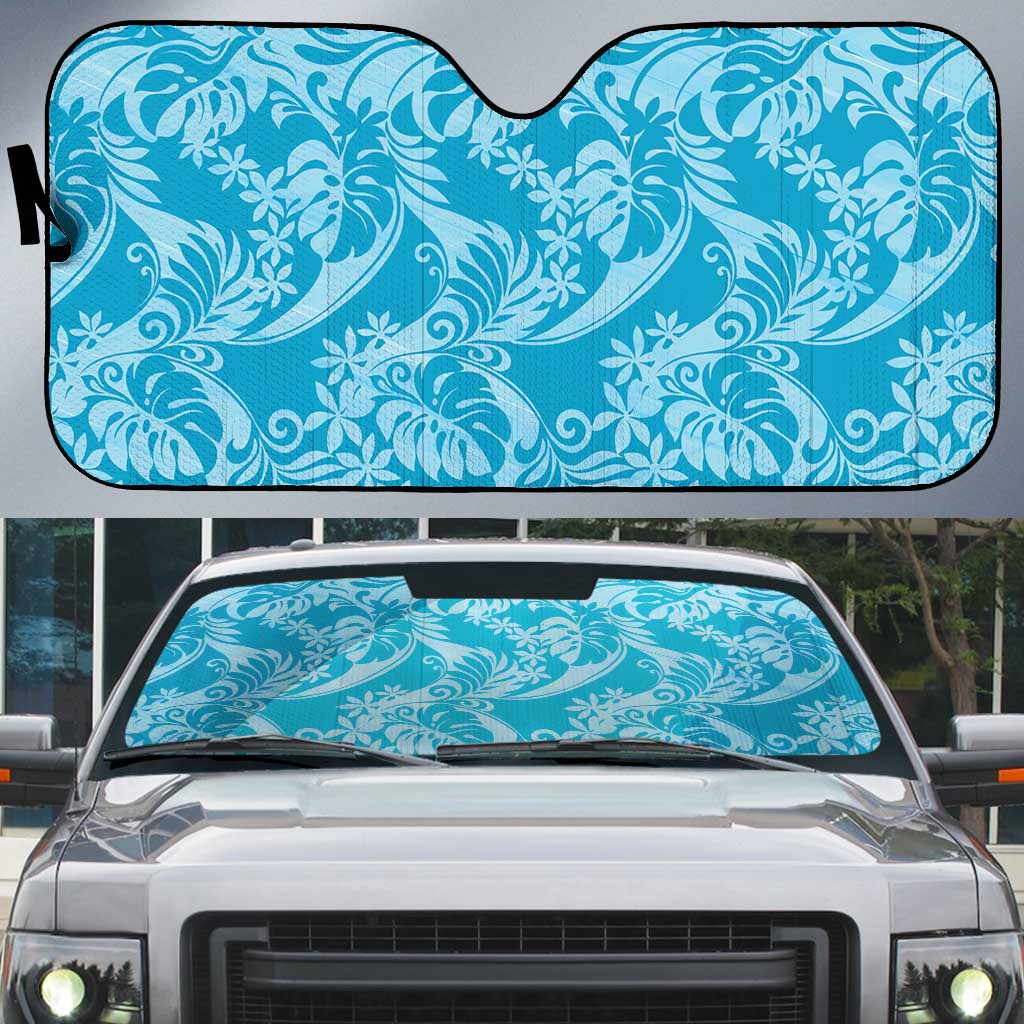 Tahiti Ninamu Tiare Floral Auto Sun Shade Monstera Palm Tropical Leaves - Polynesian Pride