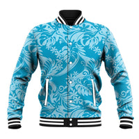 Tahiti Ninamu Tiare Floral Baseball Jacket Monstera Palm Tropical Leaves LT01 Unisex Blue - Polynesian Pride
