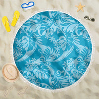 Tahiti Ninamu Tiare Floral Beach Blanket Monstera Palm Tropical Leaves LT01 One Size 150cm Blue - Polynesian Pride