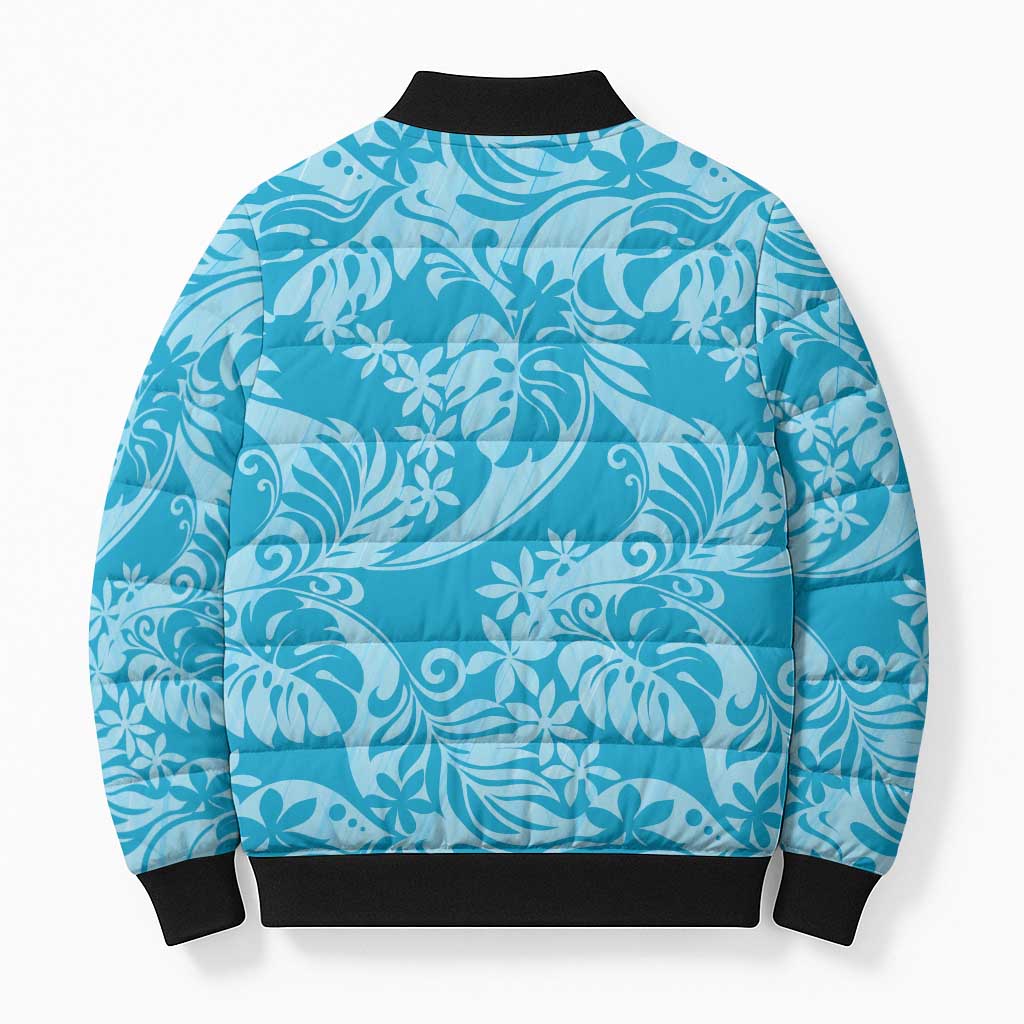Tahiti Ninamu Tiare Floral Bomber Puffer Jacket Monstera Palm Tropical Leaves LT01 - Polynesian Pride
