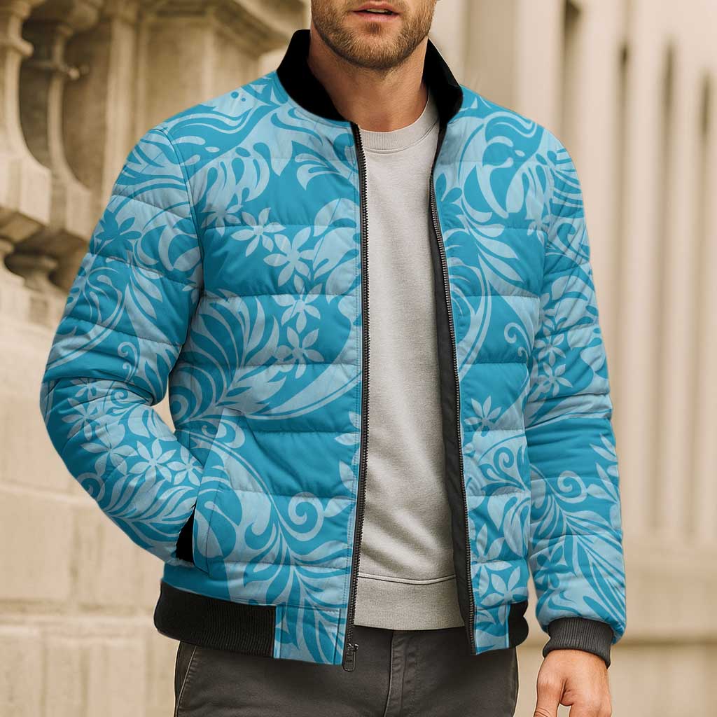 Tahiti Ninamu Tiare Floral Bomber Puffer Jacket Monstera Palm Tropical Leaves LT01 - Polynesian Pride