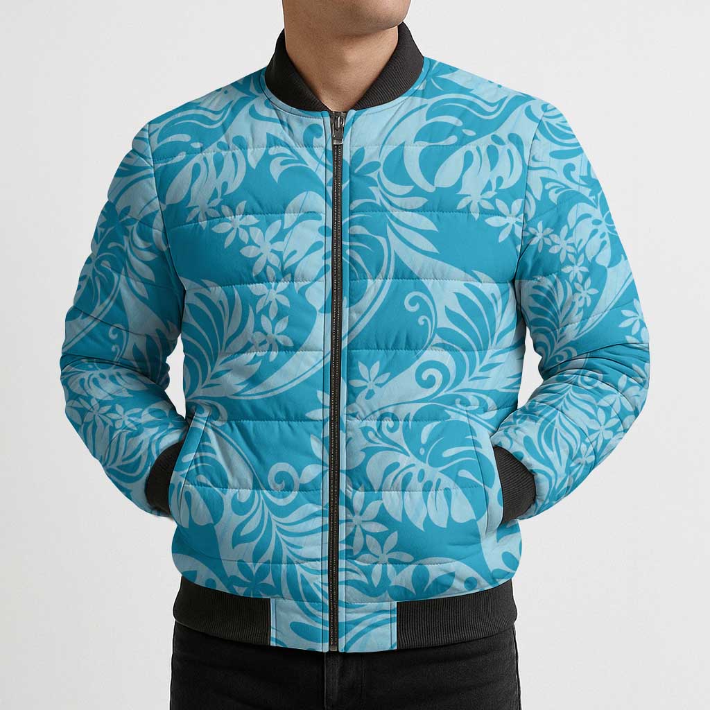 Tahiti Ninamu Tiare Floral Bomber Puffer Jacket Monstera Palm Tropical Leaves LT01 - Polynesian Pride