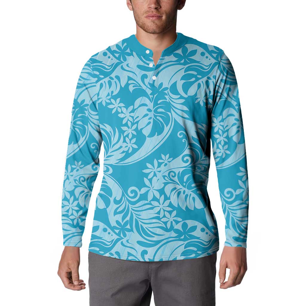 Tahiti Ninamu Tiare Floral Button Sweatshirt Monstera Palm Tropical Leaves LT01 - Polynesian Pride