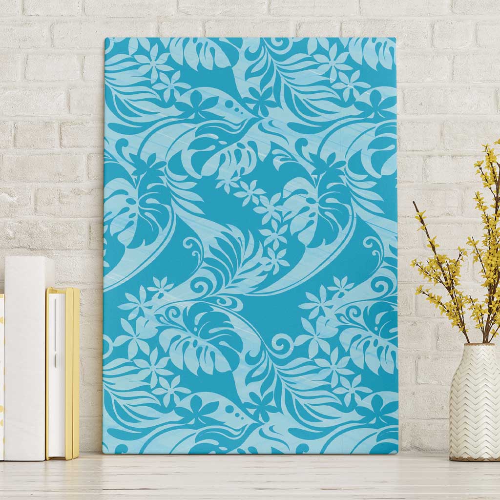 Tahiti Ninamu Tiare Floral Canvas Wall Art Monstera Palm Tropical Leaves LT01 Without Frame Blue - Polynesian Pride