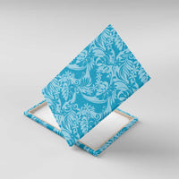 Tahiti Ninamu Tiare Floral Canvas Wall Art Monstera Palm Tropical Leaves LT01 With Frame Blue - Polynesian Pride