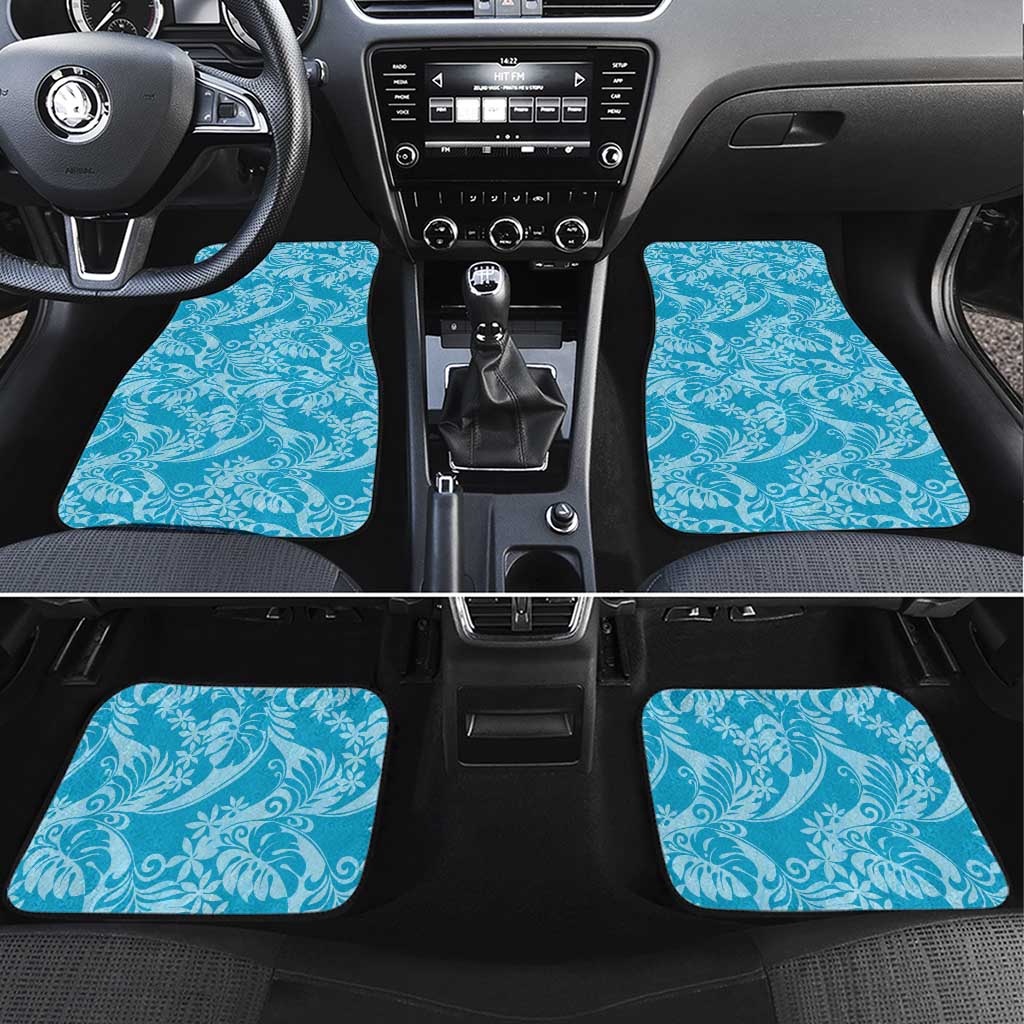 Tahiti Ninamu Tiare Floral Car Mats Monstera Palm Tropical Leaves LT01 Set 4pcs Blue - Polynesian Pride