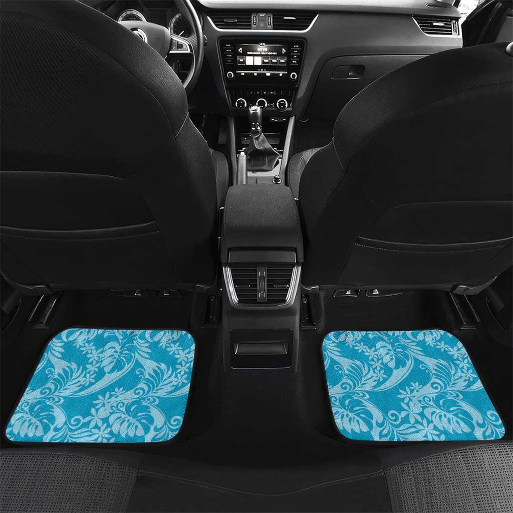 Tahiti Ninamu Tiare Floral Car Mats Monstera Palm Tropical Leaves LT01 Set 2pcs - Back Blue - Polynesian Pride