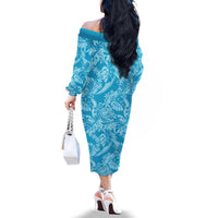 Tahiti Ninamu Tiare Floral Family Matching Off The Shoulder Long Sleeve Dress and Hawaiian Shirt Monstera Palm Tropical Leaves - Polynesian Pride