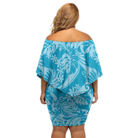 Tahiti Ninamu Tiare Floral Family Matching Off Shoulder Short Dress and Hawaiian Shirt Monstera Palm Tropical Leaves - Polynesian Pride
