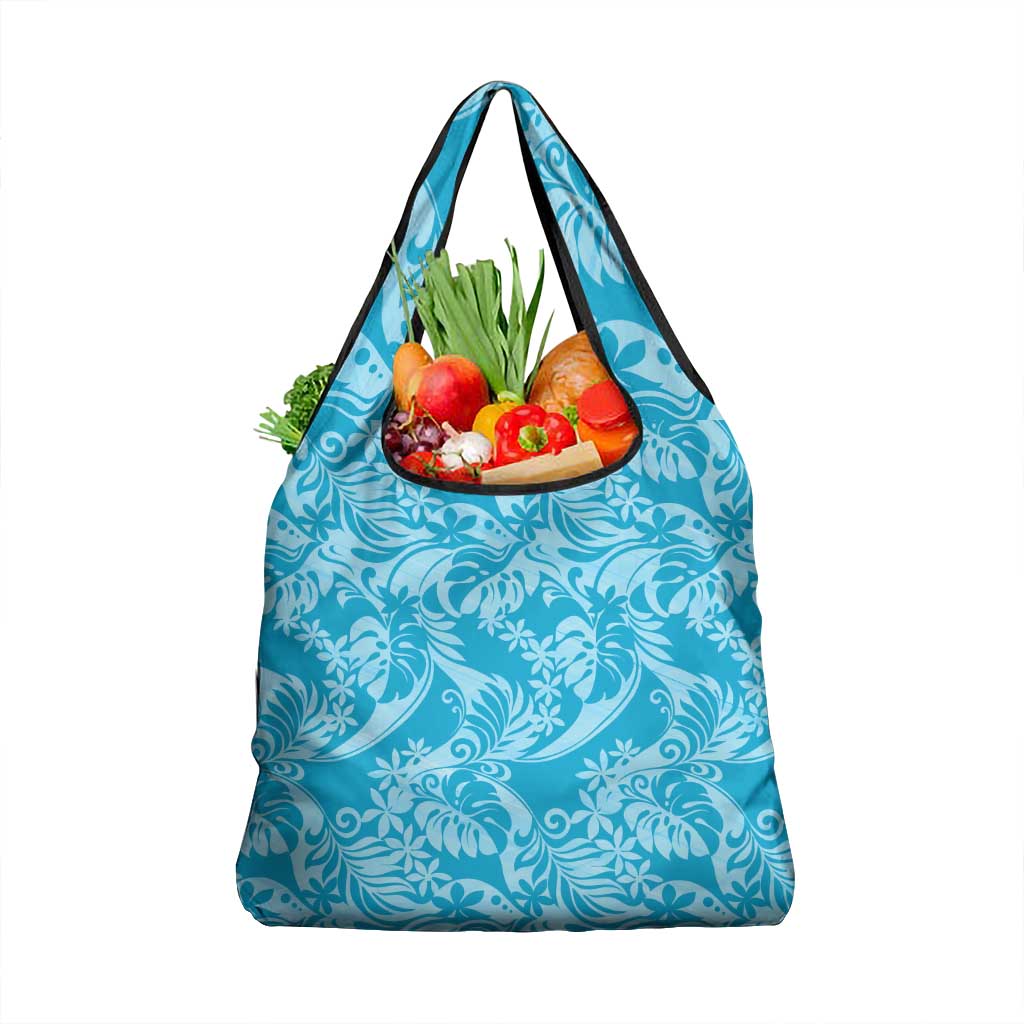 Tahiti Ninamu Tiare Floral Grocery Bag Monstera Palm Tropical Leaves LT01 1-pack One Size Blue - Polynesian Pride