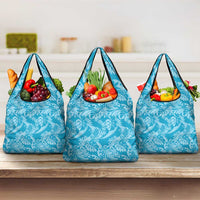 Tahiti Ninamu Tiare Floral Grocery Bag Monstera Palm Tropical Leaves LT01 3-pack One Size Blue - Polynesian Pride