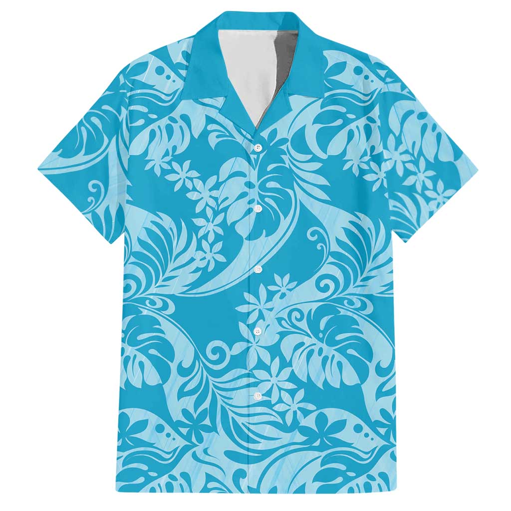 Tahiti Ninamu Tiare Floral Hawaiian Shirt Monstera Palm Tropical Leaves LT01 Blue - Polynesian Pride