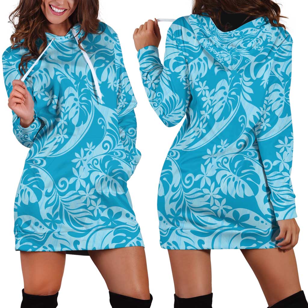 Tahiti Ninamu Tiare Floral Hoodie Dress Monstera Palm Tropical Leaves - Polynesian Pride