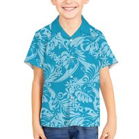 Tahiti Ninamu Tiare Floral Kid Hawaiian Shirt Monstera Palm Tropical Leaves LT01 Kid Blue - Polynesian Pride