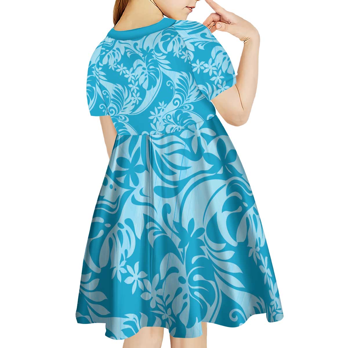 Tahiti Ninamu Tiare Floral Kid Short Sleeve Dress Monstera Palm Tropical Leaves - Polynesian Pride