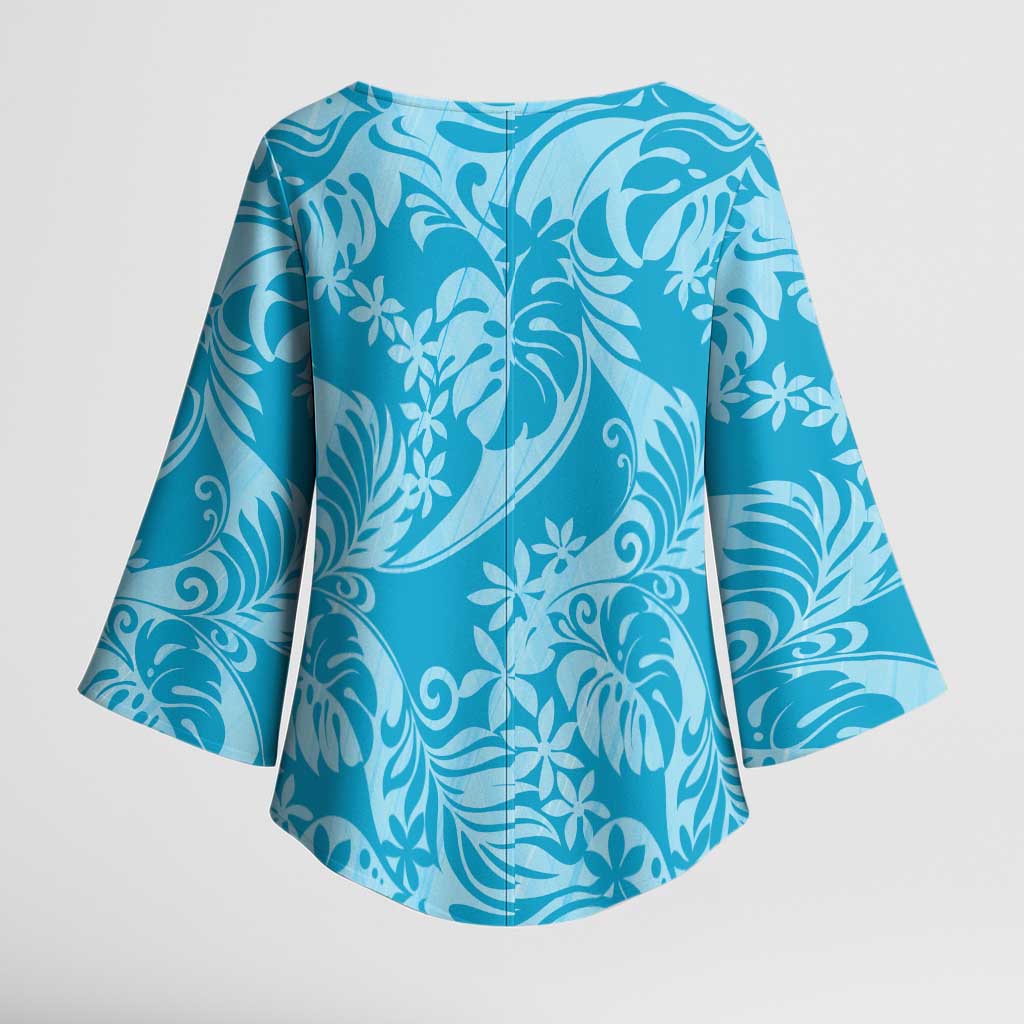 Tahiti Ninamu Tiare Floral Kimono Sleeve Blouse Monstera Palm Tropical Leaves LT01 - Polynesian Pride