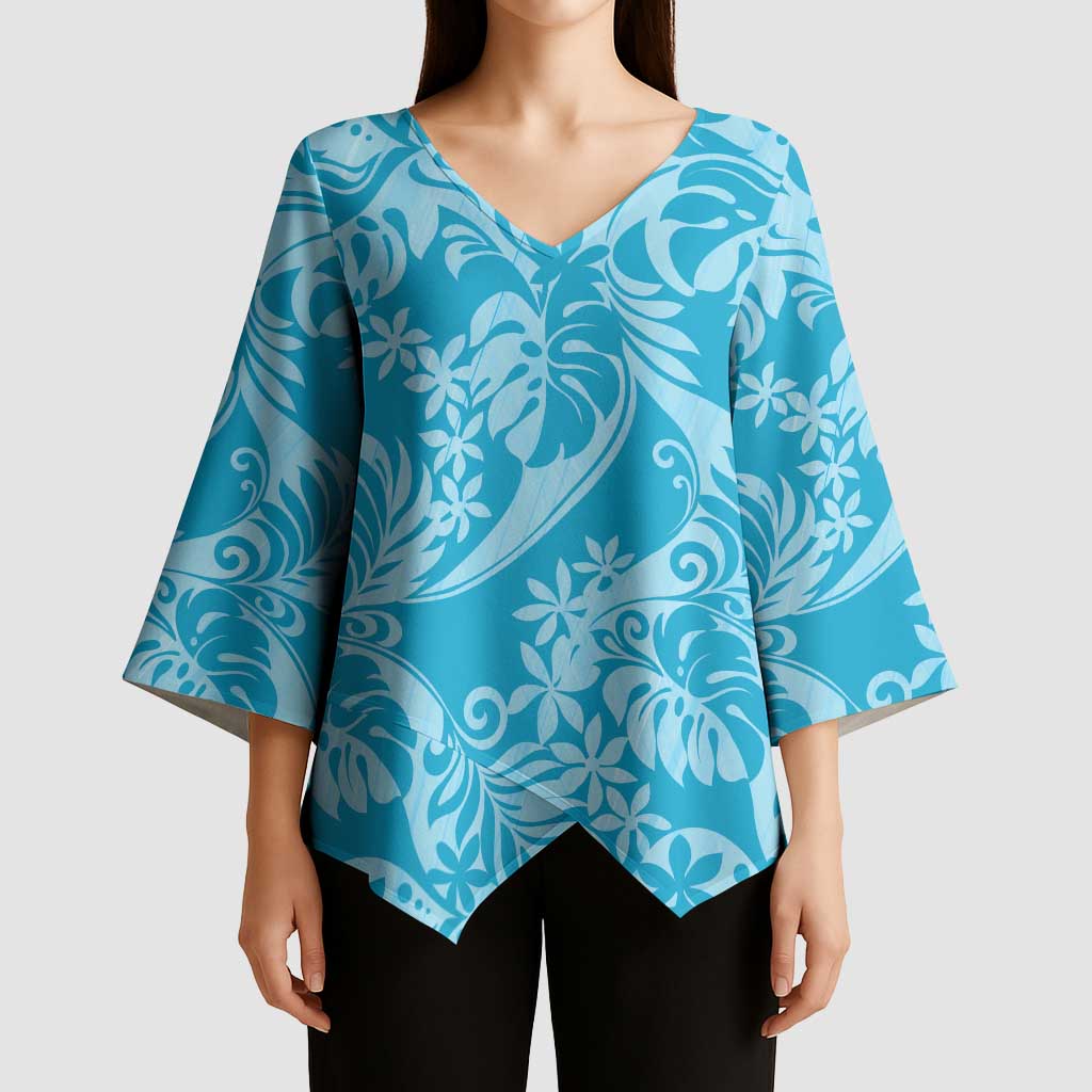 Tahiti Ninamu Tiare Floral Kimono Sleeve Blouse Monstera Palm Tropical Leaves LT01 - Polynesian Pride