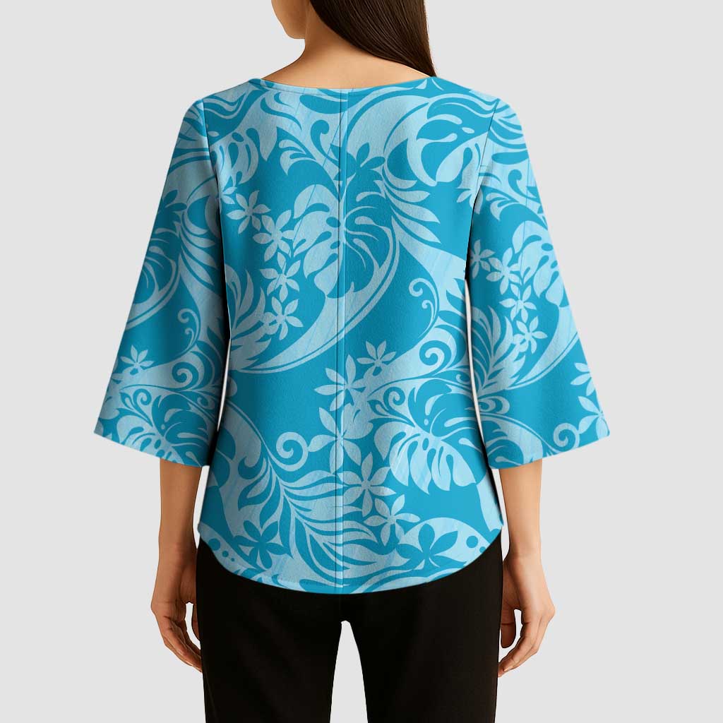 Tahiti Ninamu Tiare Floral Kimono Sleeve Blouse Monstera Palm Tropical Leaves LT01 - Polynesian Pride