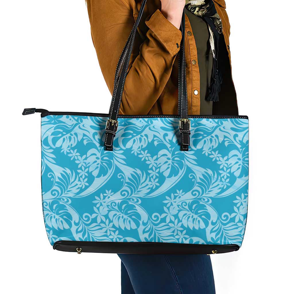 Tahiti Ninamu Tiare Floral Leather Tote Bag Monstera Palm Tropical Leaves LT01 - Polynesian Pride