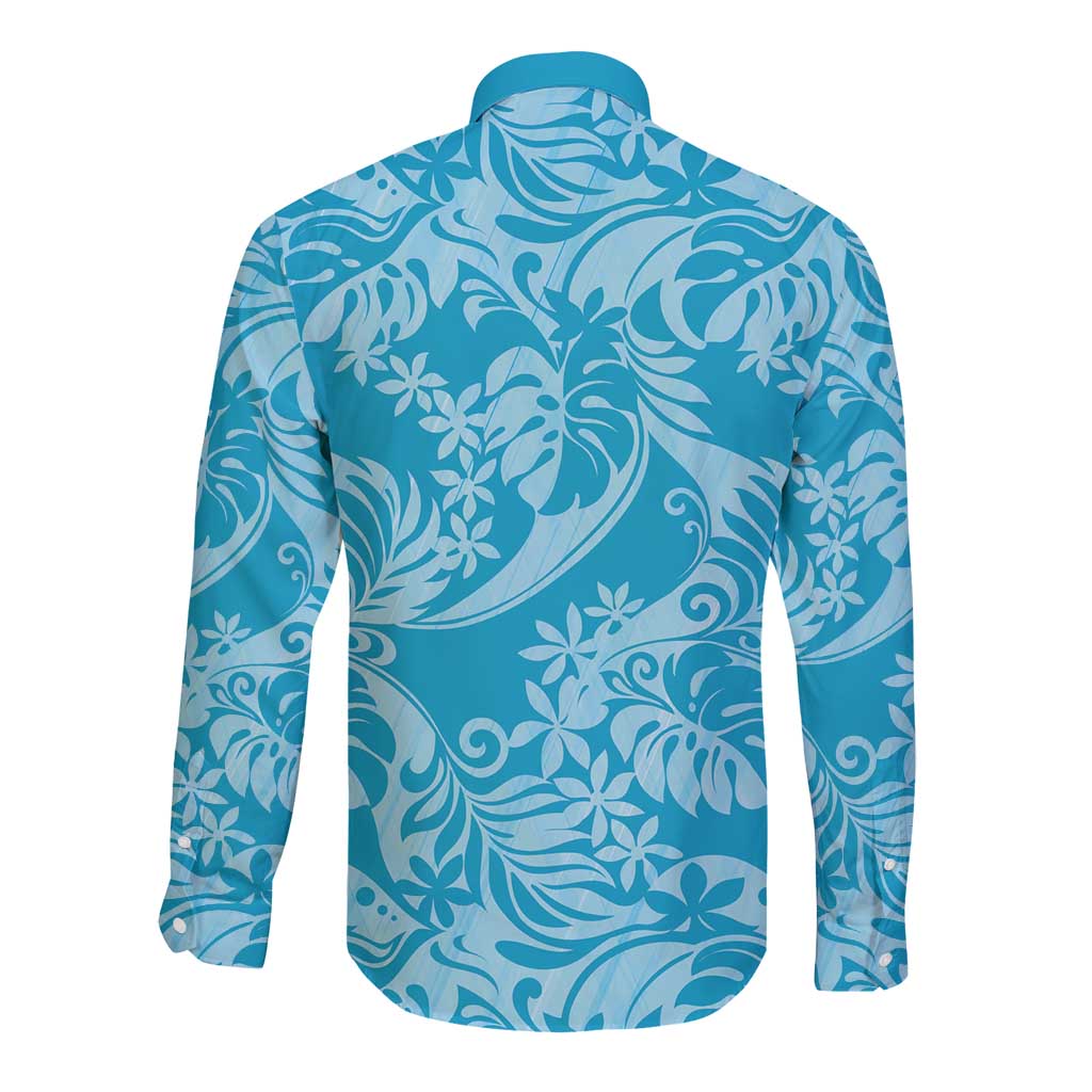Tahiti Ninamu Tiare Floral Long Sleeve Button Shirt Monstera Palm Tropical Leaves LT01 - Polynesian Pride