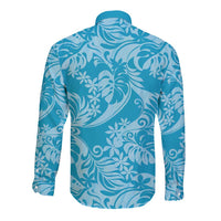 Tahiti Ninamu Tiare Floral Long Sleeve Button Shirt Monstera Palm Tropical Leaves LT01 - Polynesian Pride