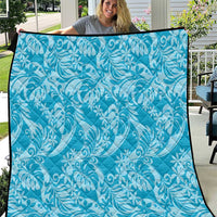 Tahiti Ninamu Tiare Floral Quilt Monstera Palm Tropical Leaves LT01 Blue - Polynesian Pride