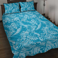 Tahiti Ninamu Tiare Floral Quilt Bed Set Monstera Palm Tropical Leaves LT01 Blue - Polynesian Pride