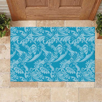 Tahiti Ninamu Tiare Floral Rubber Doormat Monstera Palm Tropical Leaves LT01 Blue - Polynesian Pride
