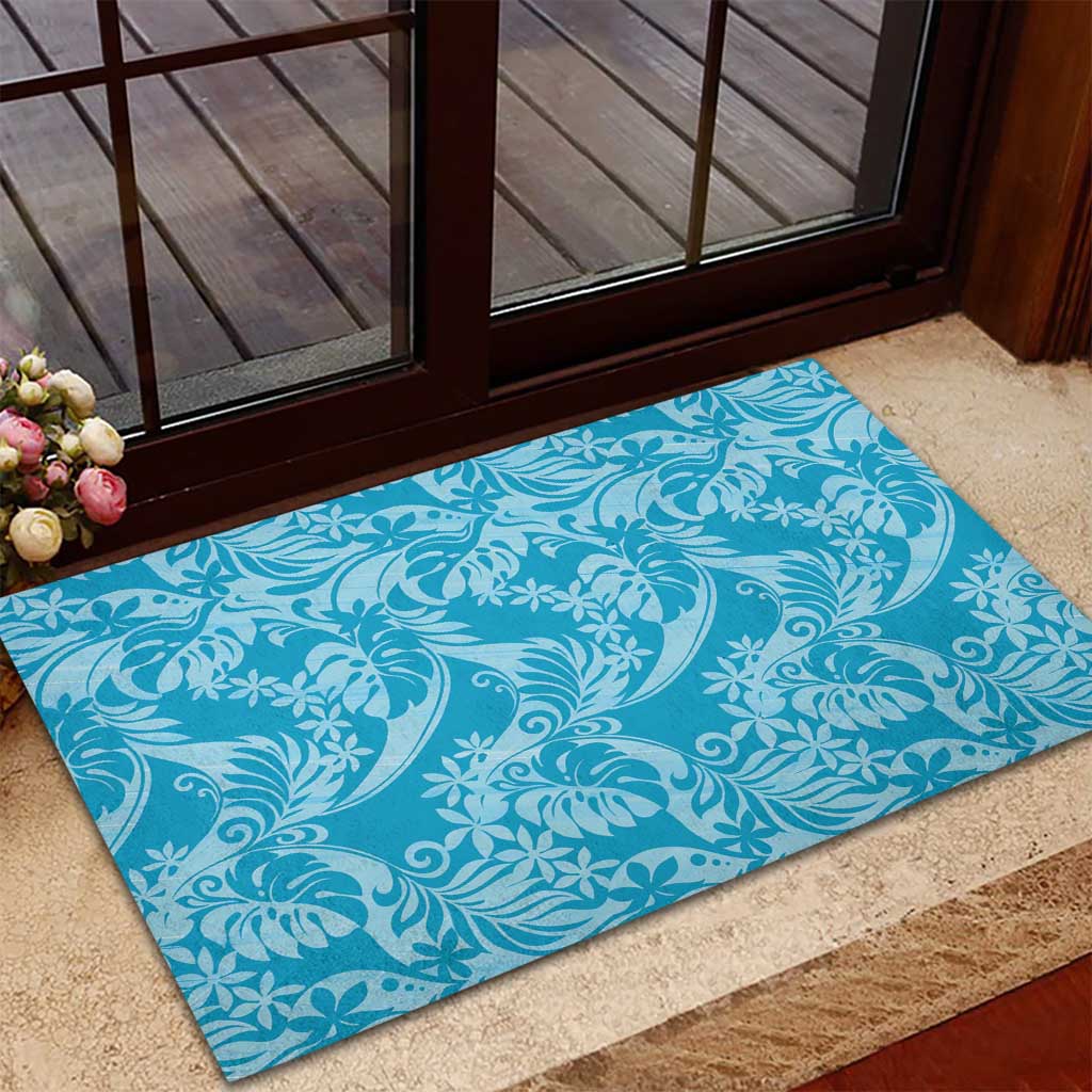 Tahiti Ninamu Tiare Floral Rubber Doormat Monstera Palm Tropical Leaves LT01 - Polynesian Pride