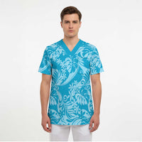 Tahiti Ninamu Tiare Floral Scrub Top Monstera Palm Tropical Leaves LT01 - Polynesian Pride