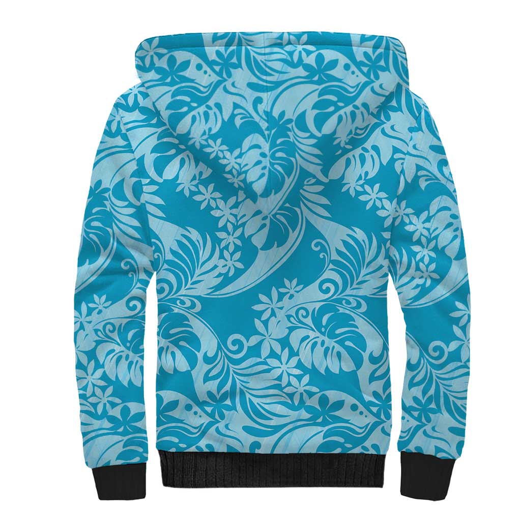 Tahiti Ninamu Tiare Floral Sherpa Hoodie Monstera Palm Tropical Leaves - Polynesian Pride