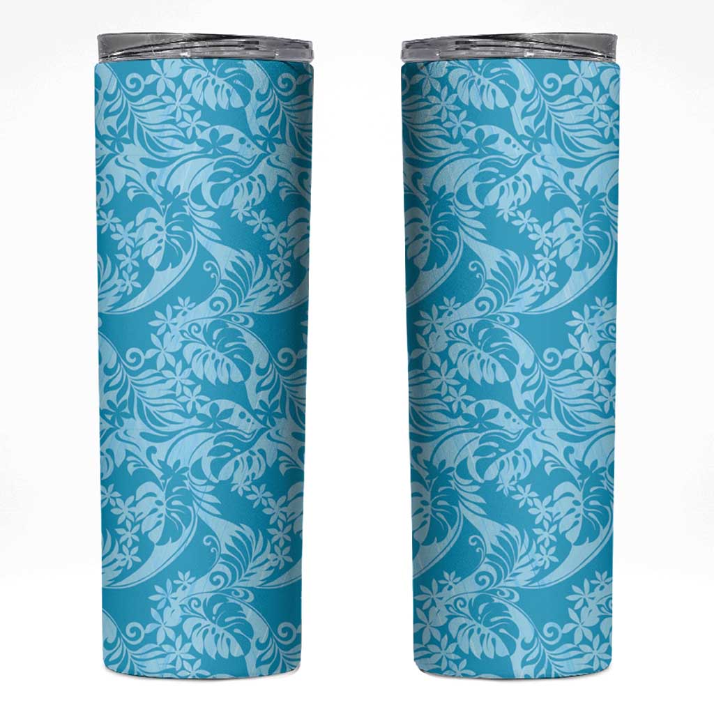 Tahiti Ninamu Tiare Floral Skinny Tumbler Monstera Palm Tropical Leaves - Polynesian Pride