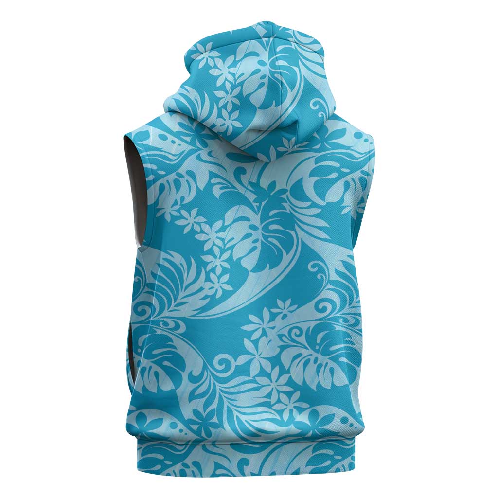 Tahiti Ninamu Tiare Floral Sleeveless Hoodie Monstera Palm Tropical Leaves - Polynesian Pride