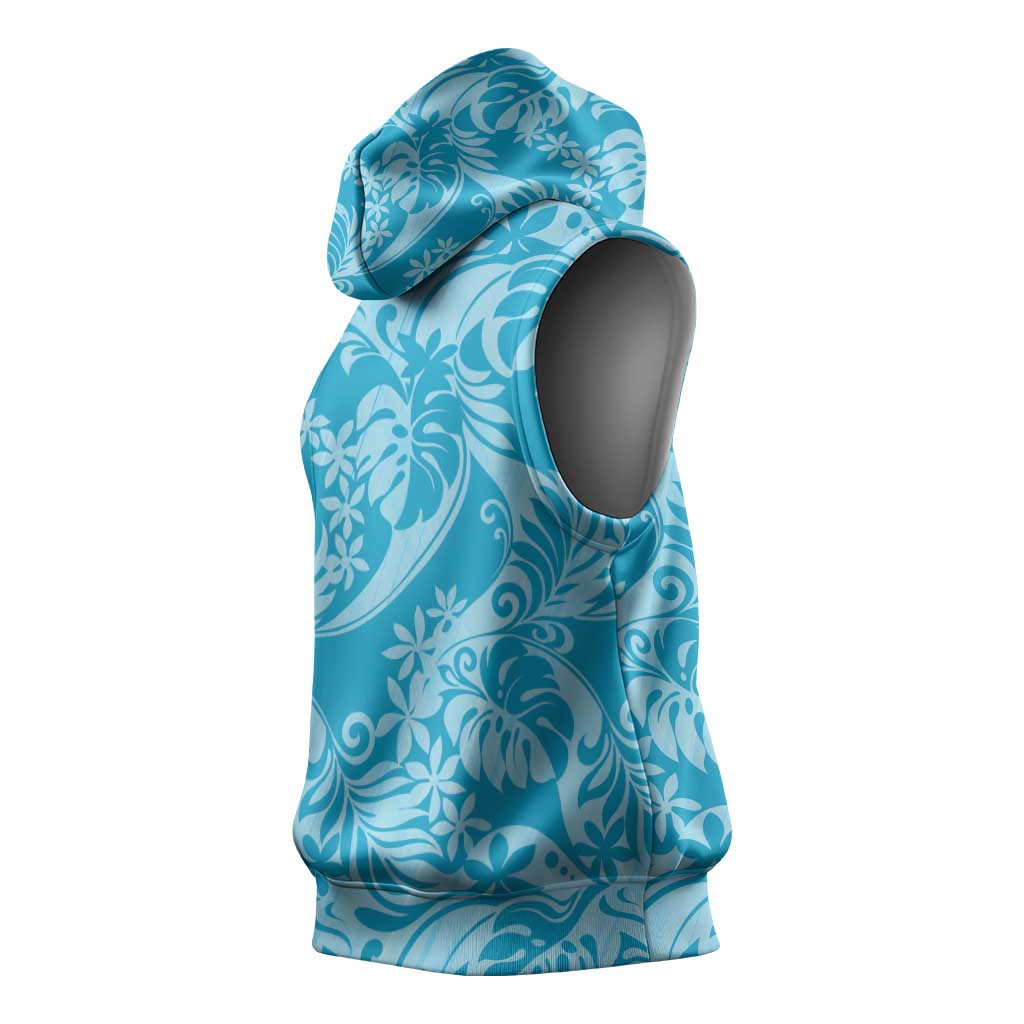 Tahiti Ninamu Tiare Floral Sleeveless Hoodie Monstera Palm Tropical Leaves - Polynesian Pride