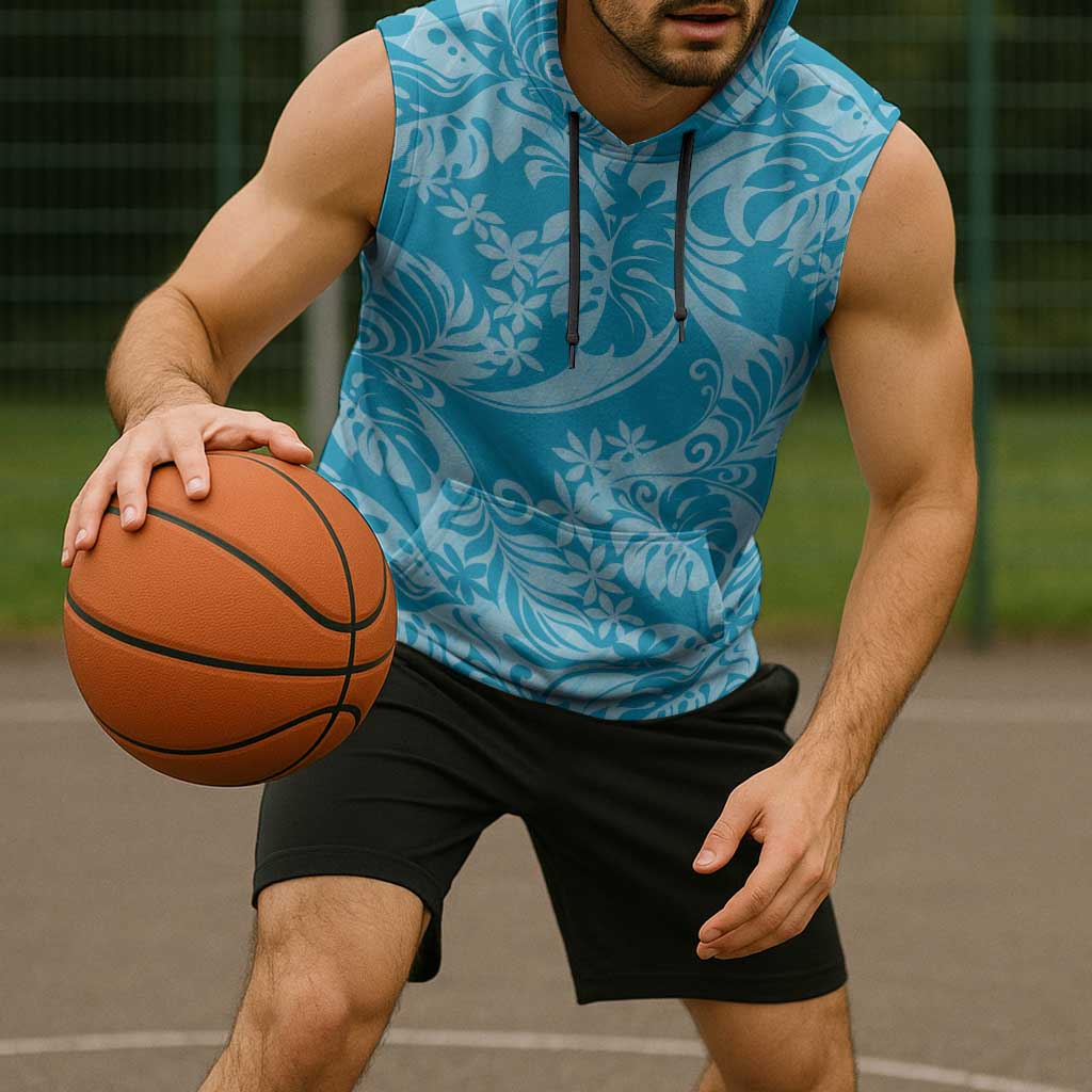 Tahiti Ninamu Tiare Floral Sleeveless Hoodie Monstera Palm Tropical Leaves - Polynesian Pride