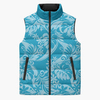 Tahiti Ninamu Tiare Floral Sleeveless Puffer Jacket Monstera Palm Tropical Leaves LT01 Unisex Blue - Polynesian Pride