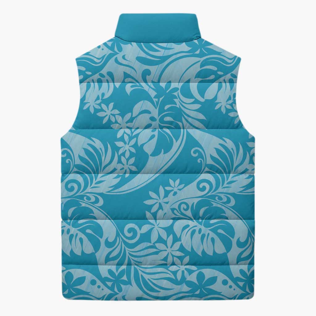 Tahiti Ninamu Tiare Floral Sleeveless Puffer Jacket Monstera Palm Tropical Leaves LT01 - Polynesian Pride
