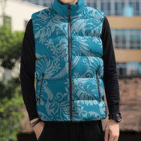 Tahiti Ninamu Tiare Floral Sleeveless Puffer Jacket Monstera Palm Tropical Leaves LT01 - Polynesian Pride