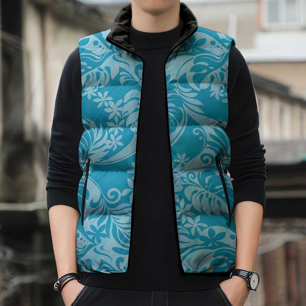 Tahiti Ninamu Tiare Floral Sleeveless Puffer Jacket Monstera Palm Tropical Leaves LT01 - Polynesian Pride