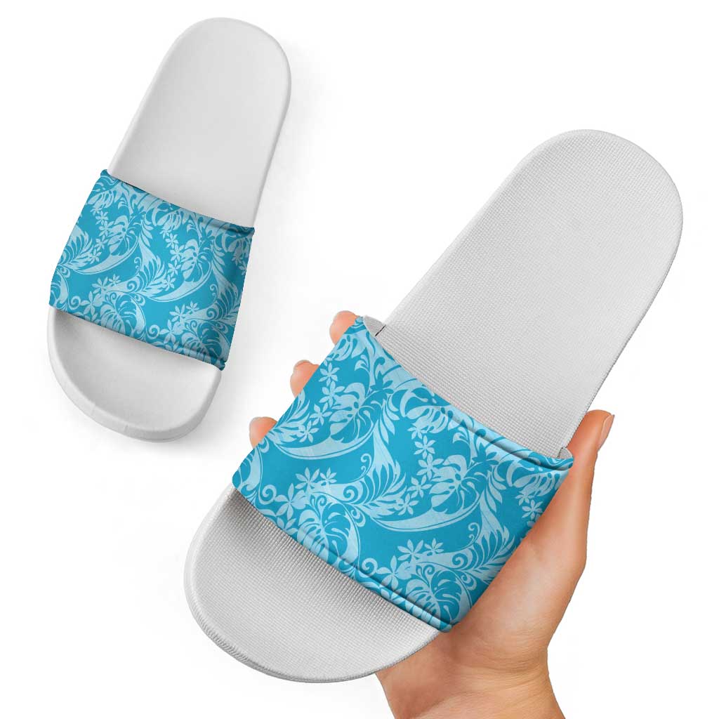 Tahiti Ninamu Tiare Floral Slide Sandals Monstera Palm Tropical Leaves - Polynesian Pride