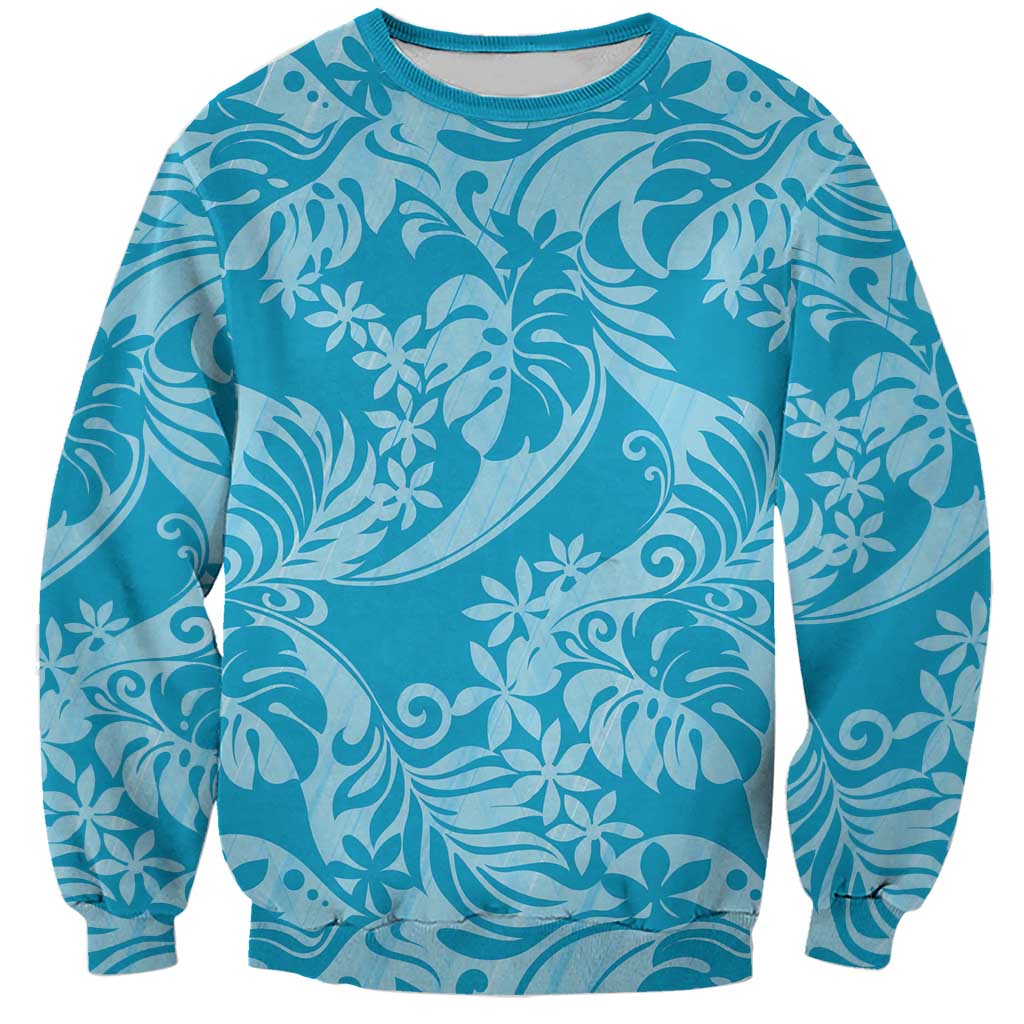 Tahiti Ninamu Tiare Floral Sweatshirt Monstera Palm Tropical Leaves LT01 Unisex Blue - Polynesian Pride